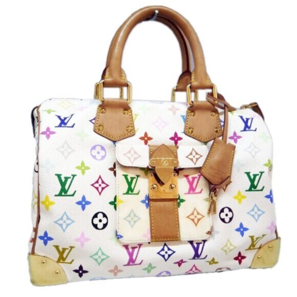 Authentic Louis Vuitton Multicolor Speedy 30 Monogram Sac Hand Bag White Gold - Picture 5 of 15